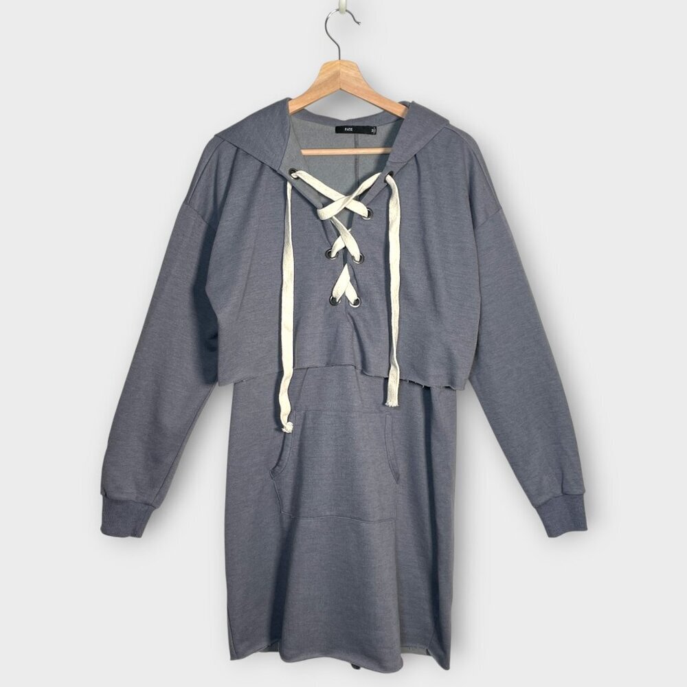 Fate Hoodie Dress MEDIUM Gray Raw Hem Athleisure